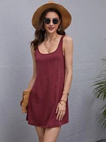 SHEIN LUNE Solid Tank Dress - Burgundy - View 1