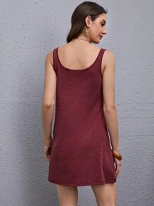 SHEIN LUNE Solid Tank Dress - Burgundy - View 2