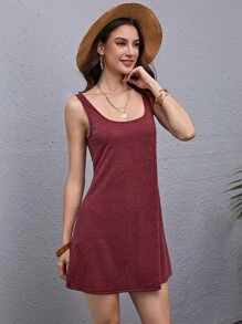 SHEIN LUNE Solid Tank Dress - Burgundy - View 5