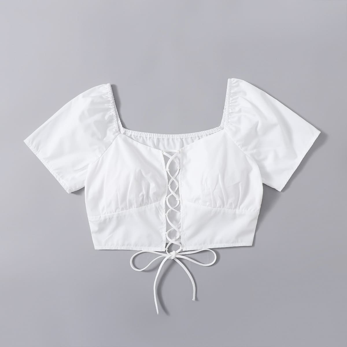 

Solid Lace Up Blouse, White