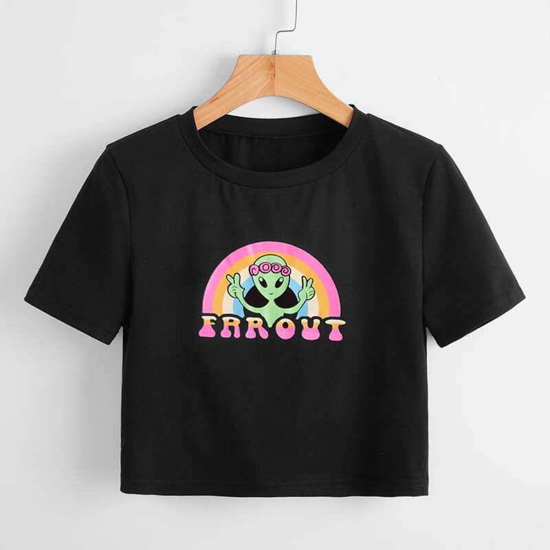 

Letter Alien Graphic Crop Tee, Black