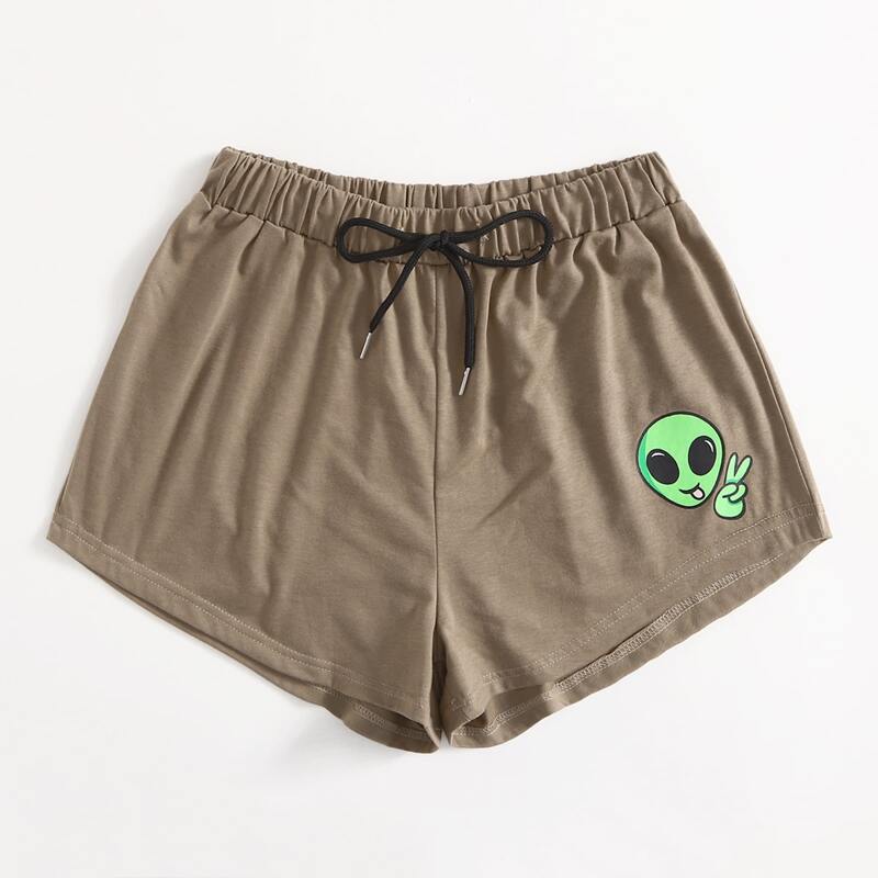 

Alien Print Drawstring Shorts, Mocha brown