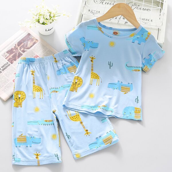 

Toddler Boys Cartoon Graphic Tee & Pants, Baby blue