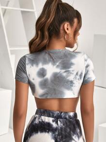 SHEIN Unity Ruched Front Tie Dye Rib-knit Crop Tee - Grey - View 2