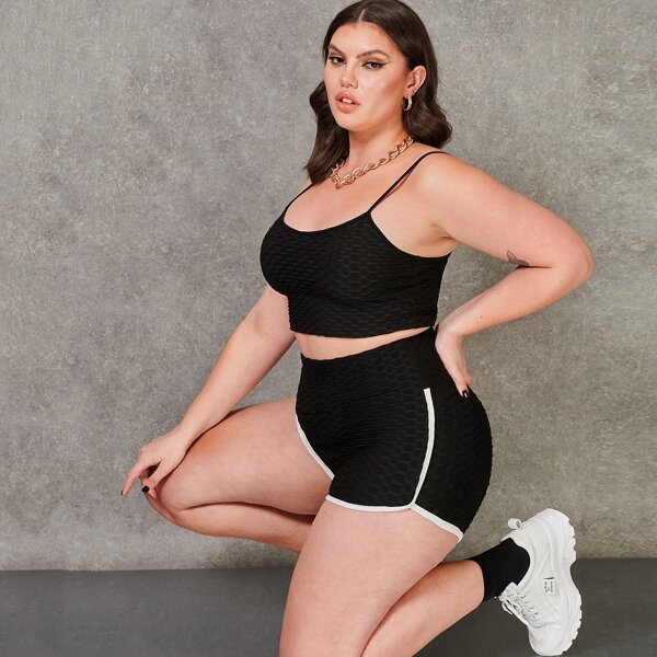 

Plus Textured Biker Shorts, Black