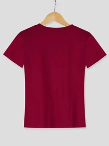Camiseta con estampado de jugo de dibujos animados y letra - Burdeos - Ver 2