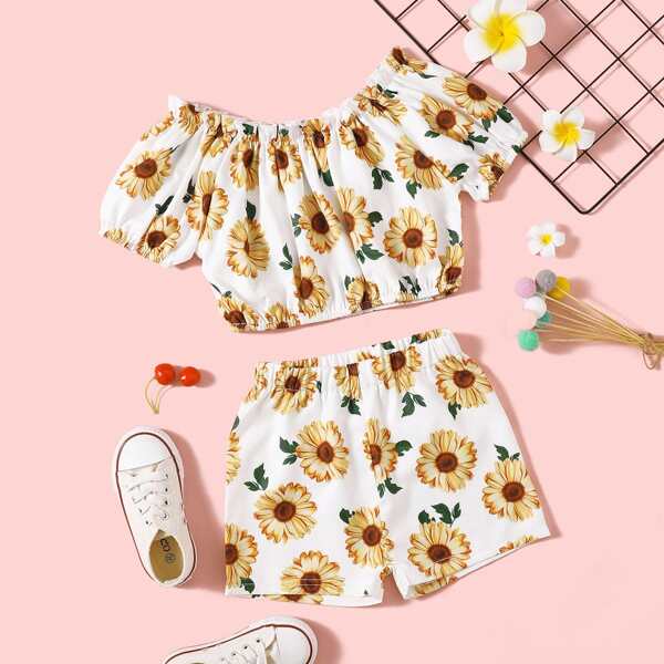 

Toddler Girls Allover Sunflower Top With Shorts, Multicolor