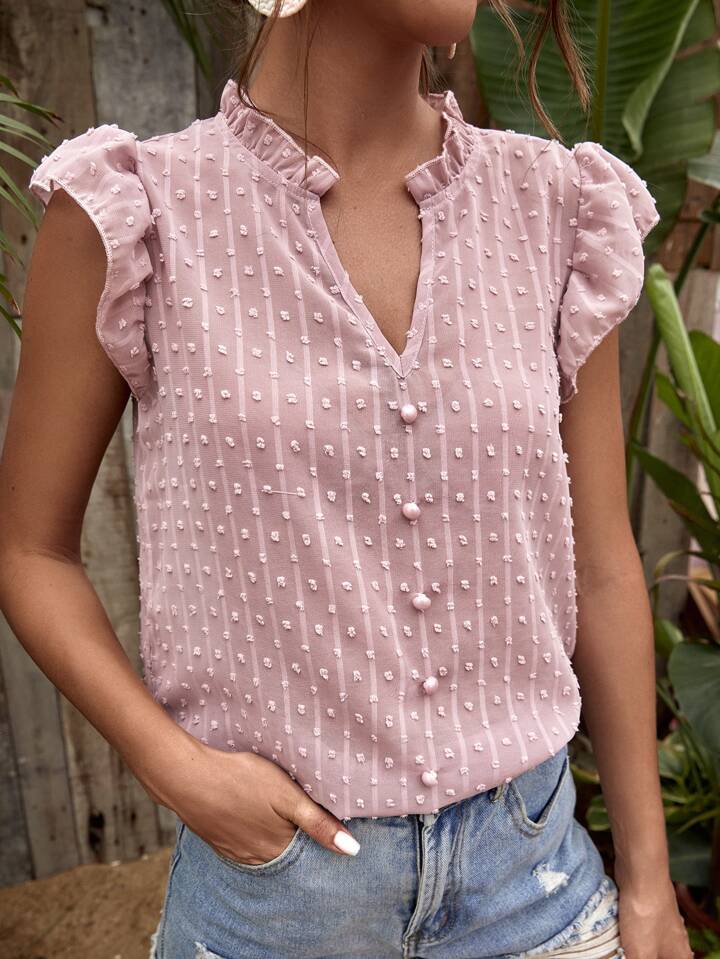 SHEIN Unity Button Front Swiss Dot Blouse | SHEIN USA