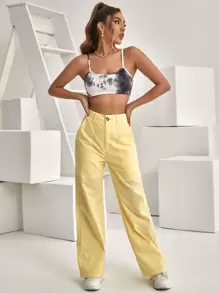 Top Corto Estilo Camiseta De Punto Acanalado Con Teñido Anudado - Multicolor - Ver 1