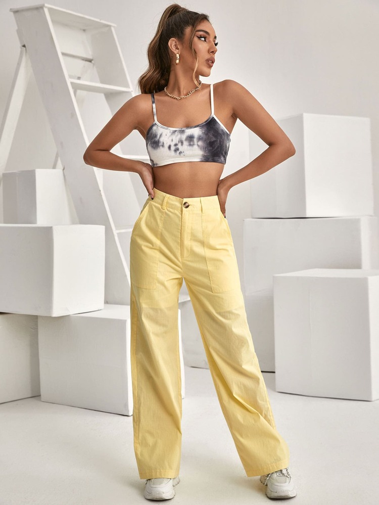 Tie Dye Rib-knit Cami Crop Top - Multicolor - View 1