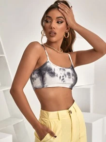 Top Corto Estilo Camiseta De Punto Acanalado Con Teñido Anudado - Multicolor - Ver 5