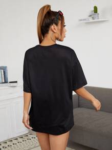 SHEIN Drop Shoulder Letter & Car Print Tee - Black - View 2