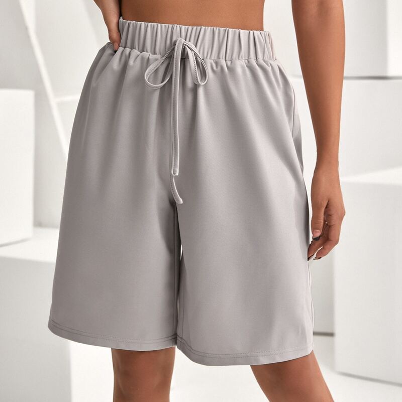 

Tie Waist Wide Leg Shorts, Light grey