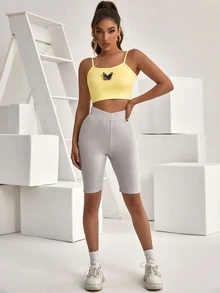 High Waist Solid Cycling Shorts - Light Grey - View 3