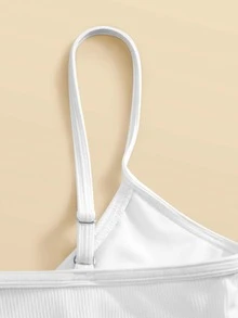 Conjunto de bikini de bloques de color con costillas y cruce para niña preadolescente, playa de verano