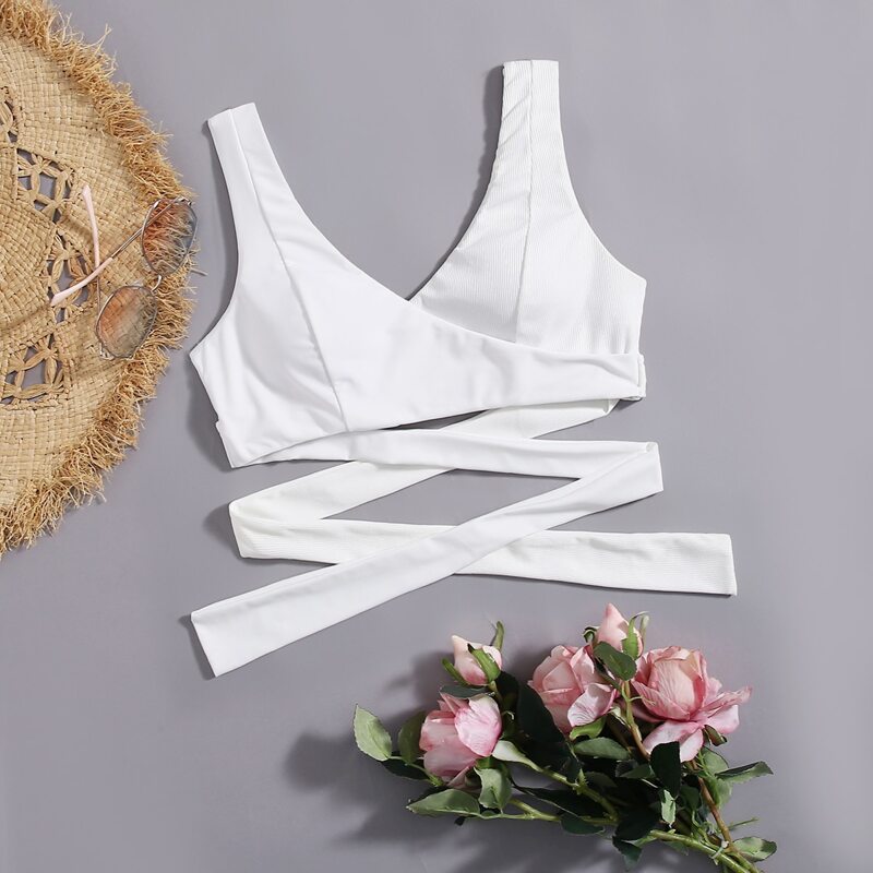 

Solid Wrap Bikini Top, White