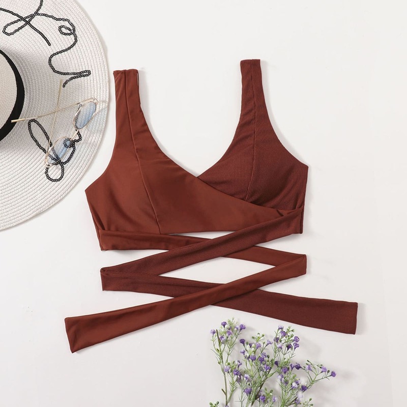 

Solid Wrap Bikini Top, Coffee brown