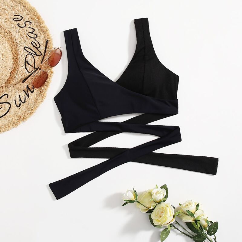 

Solid Wrap Bikini Top, Black