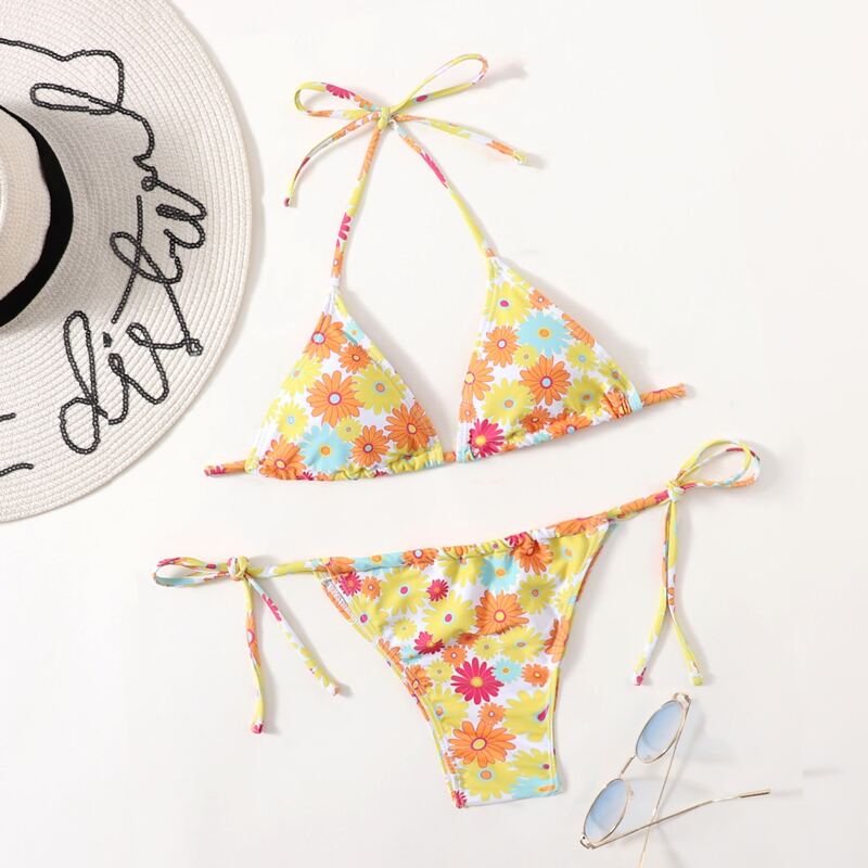 

Floral Triangle Bikini Swimsuit, Multicolor