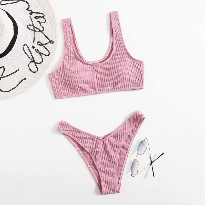 

Solid Tank Bikini Swimsuit, Dusty pink