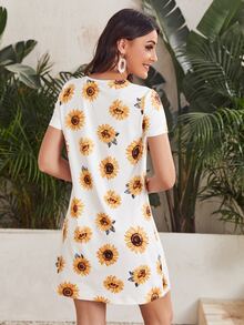 SHEIN Sunflower Print Tee Dress - Multicolor - View 2