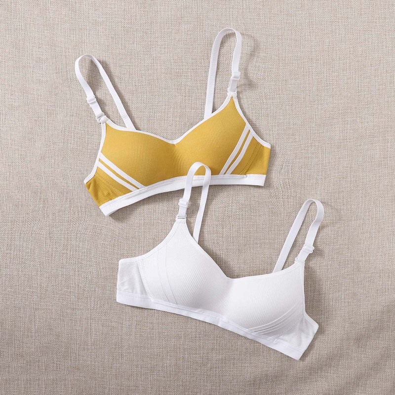 

2pack Contrast Binding Rib Bra Set, Multicolor
