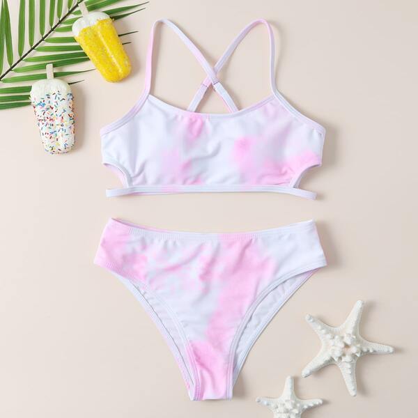

Girls Tie Dye Bikini Swimsuit, Baby pink