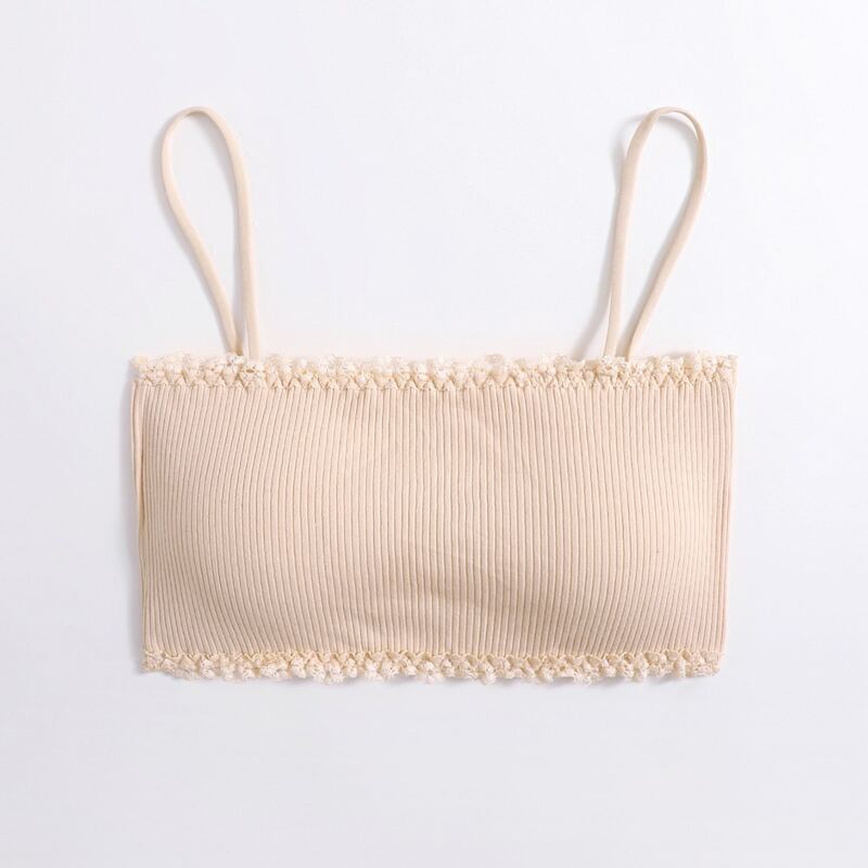 

Lace Trim Rib Bra, Apricot