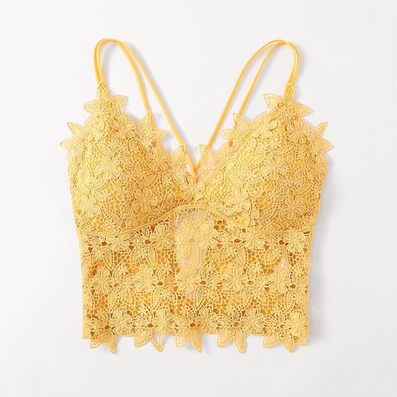 

Guipure Lace Longline Bra, Yellow