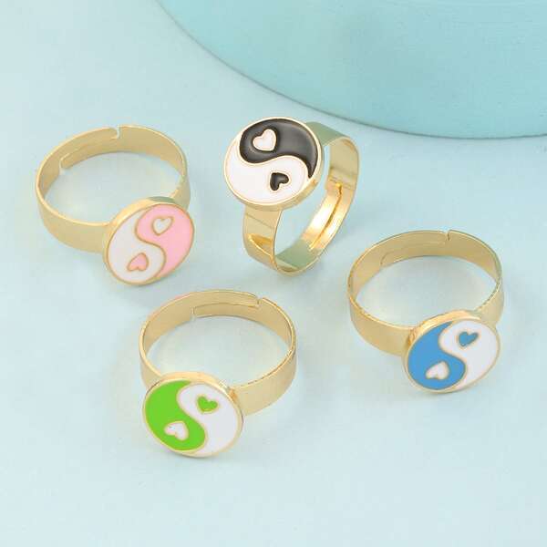 

4pcs Yin & Yang Detail Ring, Multicolor