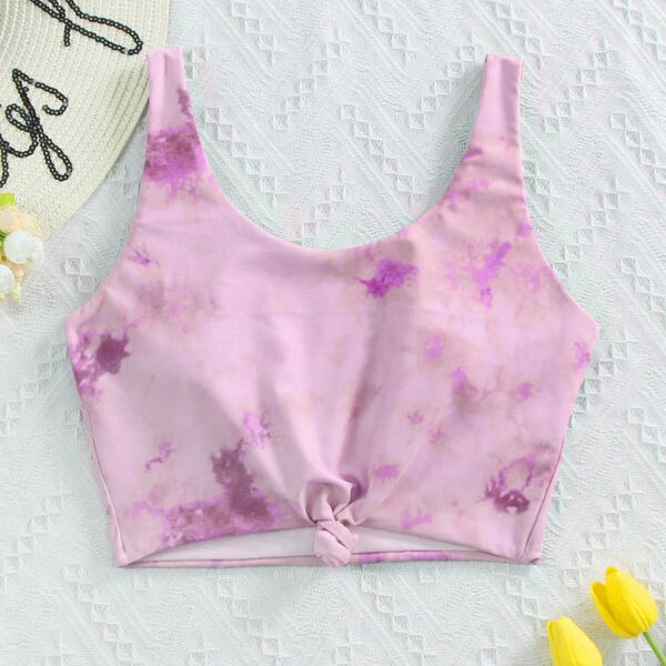 

Tie Dye Knot Hem Bikini Top, Pink