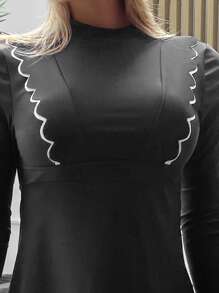 3packs Solid Long Sleeve Longline Swim Shirt & Pants Full Body Burkini With Hat Summer Beach - Black and White - View 3