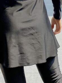 3packs Solid Long Sleeve Longline Swim Shirt & Pants Full Body Burkini With Hat Summer Beach - Black and White - View 4