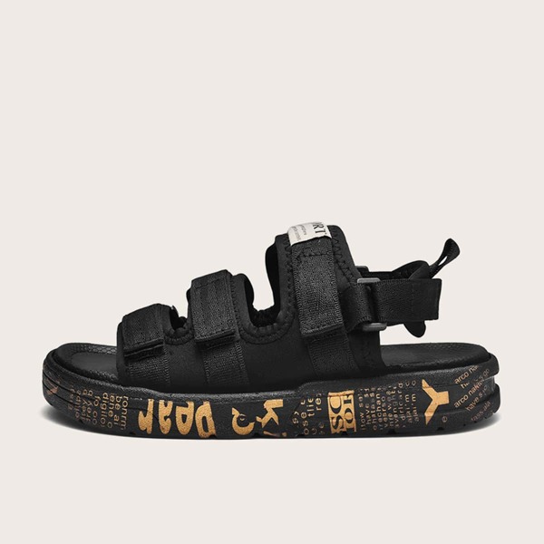 

Letter Graphic Velcro Strap Sandals, Black