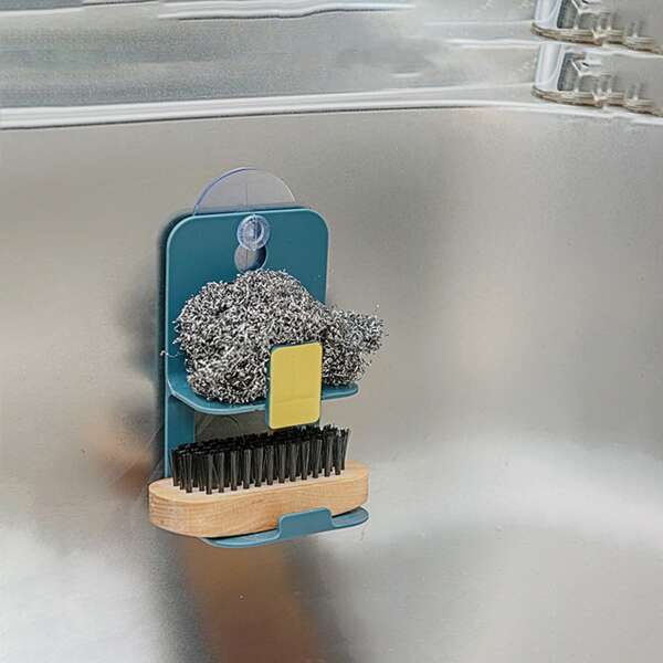 

1pc Suction Cup Kitchen Storage Rack, Blue