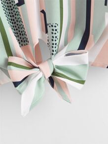 SHEIN LUNE Knot Hem Striped Top - Multicolor - View 3