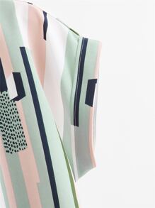 SHEIN LUNE Knot Hem Striped Top - Multicolor - View 4