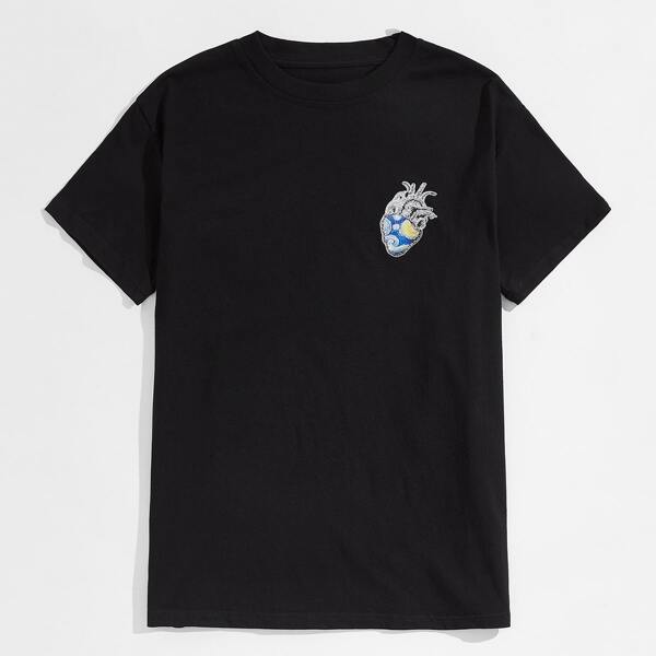 

Men Heart Graphic Short Sleeve Tee, Black