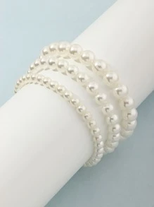 3pcs Girls Faux Pearl Bracelet - White - View 1