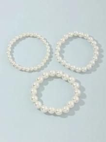 3pcs Girls Faux Pearl Bracelet - White - View 3
