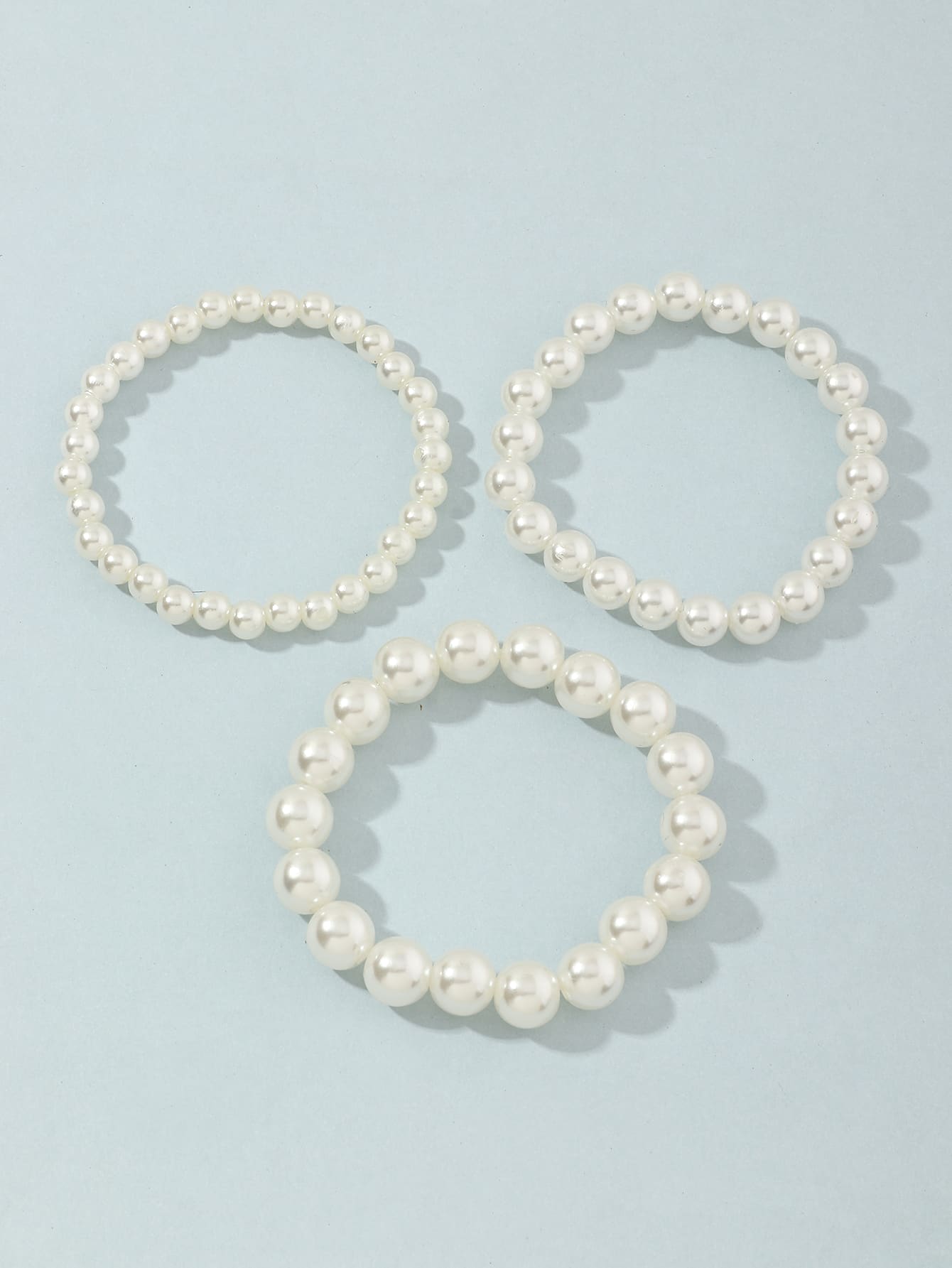 3入組女孩人造珍珠手鐲 - 白色 - 查看 3