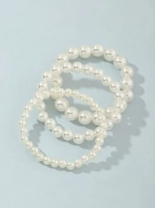 3pcs Girls Faux Pearl Bracelet - White - View 4