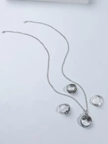 Collar con abalorio de anillo para hombre a la moda y popular y anillo de 3 piezas material de aleación de estilo Punk Hip Pop para regalo de joyería y para un aspecto elegante - Plateado - Ver 2