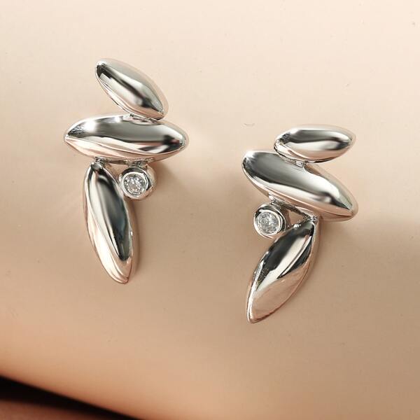 

Zircon Detail Stud Earrings, Silver