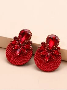 juran Rhinestone & Braided Round Decor Earrings - Red - View 2