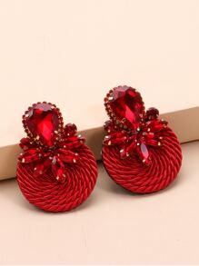 juran Rhinestone & Braided Round Decor Earrings - Red - View 3