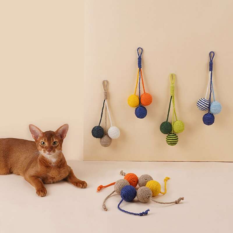 

3pcs Random Sisal Ball Cat Teaser Toy, Multicolor