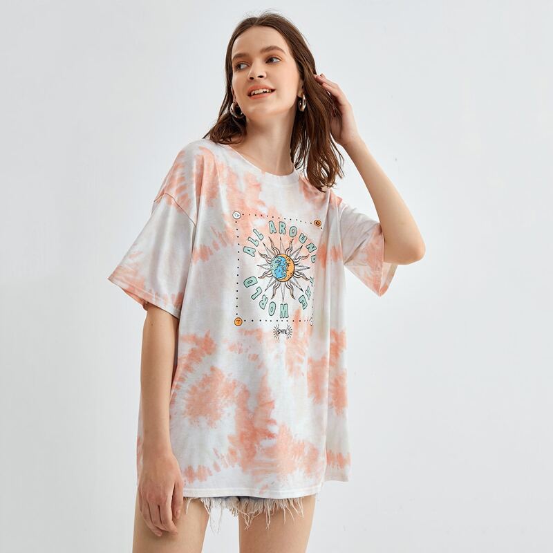 

Sun & Moon Graphic Tie Dye Tee, Orange