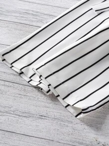 SHEIN 小女童條紋荷葉邊腰帶吊帶連身長褲 - 白色 - 查看 4