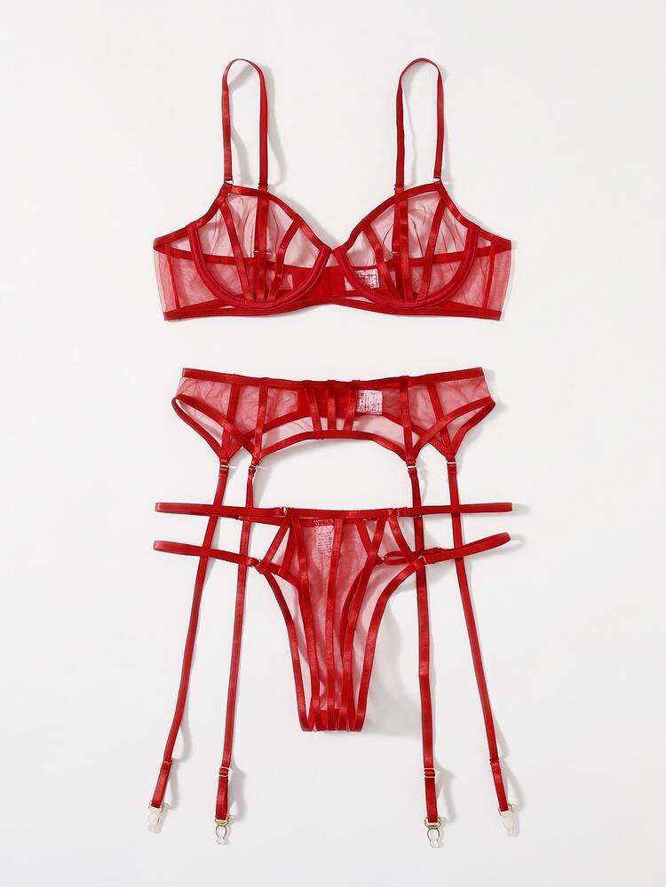 Lencería sensual Transparente Liso Sexy - Rojo - Añade 3